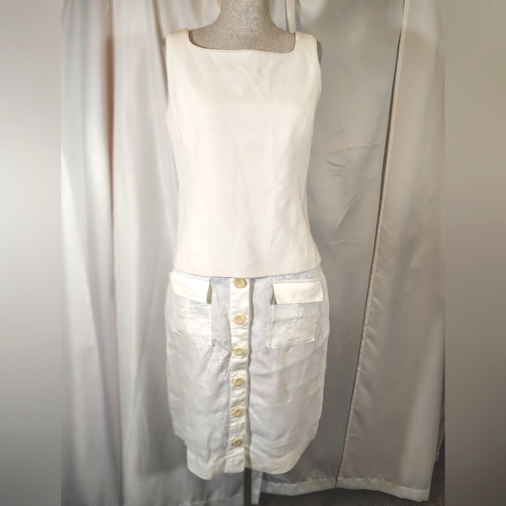 Tommy Bahama Skirt+Tank Top- Amanda Smith, Ivory, BttnUp, Knee Lngth, Pckts, 4